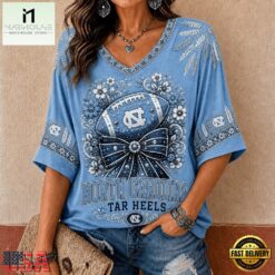 North Carolina Tar Heels NCAA Vintage Floral Bow V Neck T Shirt, NCAA College V Neck Tee North Carolina Tar Heels Ncaa Vintage Floral Bow V Neck T Shirt