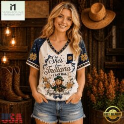 Notre Dame Fighting Irish NCAA Bow and Floral Team Spirit V Neck T Shirt, NCAA College V Neck Tee Notre Dame Fighting Irish Ncaa Bow And Floral Team Spirit V Neck T Shirt