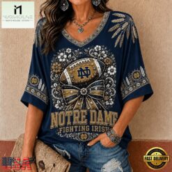 Notre Dame Fighting Irish NCAA Vintage Floral Bow V Neck T Shirt, NCAA College V Neck Tee Notre Dame Fighting Irish Ncaa Vintage Floral Bow V Neck T Shirt