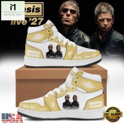 Oasis Live ’27 Limited Edition Signature Custom Air Jordan 1 Hightop Shoes, Music Fan AJ1 Sneakers Oasis Live 27 Limited Edition Signature Custom Air Jordan 1 Hightop Shoes
