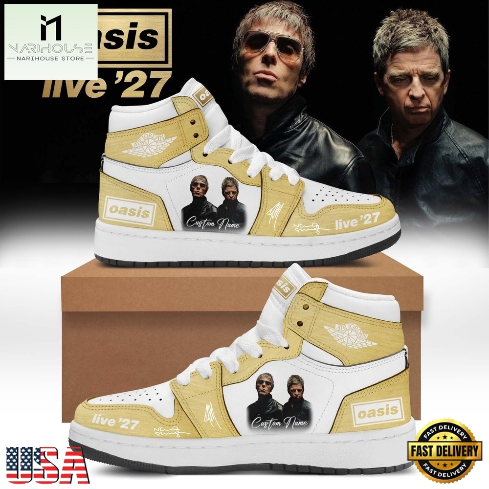 Oasis Live ’27 Limited Edition Signature Custom Air Jordan 1 Hightop Shoes, Music Fan AJ1 Sneakers Oasis Live ’27 Limited Edition Signature Custom Air Jordan 1 Hightop Shoes, Music Fan AJ1 Sneakers