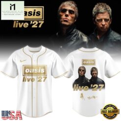 Oasis Live ’27 Limited Edition Signature White Baseball Jersey, Concert Baseball Jersey Oasis Live 27 Limited Edition Signature White Baseball Jersey