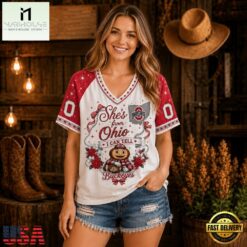 Ohio State Buckeyes NCAA Bow and Floral Team Spirit V Neck T Shirt, NCAA College V Neck Tee Ohio State Buckeyes Ncaa Bow And Floral Team Spirit V Neck T Shirt