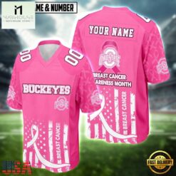 Ohio State Buckeyes NCAA Breast Cancer Awareness Month 2026 Football Jersey, Trending Football Shirt Ohio State Buckeyes Ncaa Breast Cancer Awareness Month 2026 Football Jersey