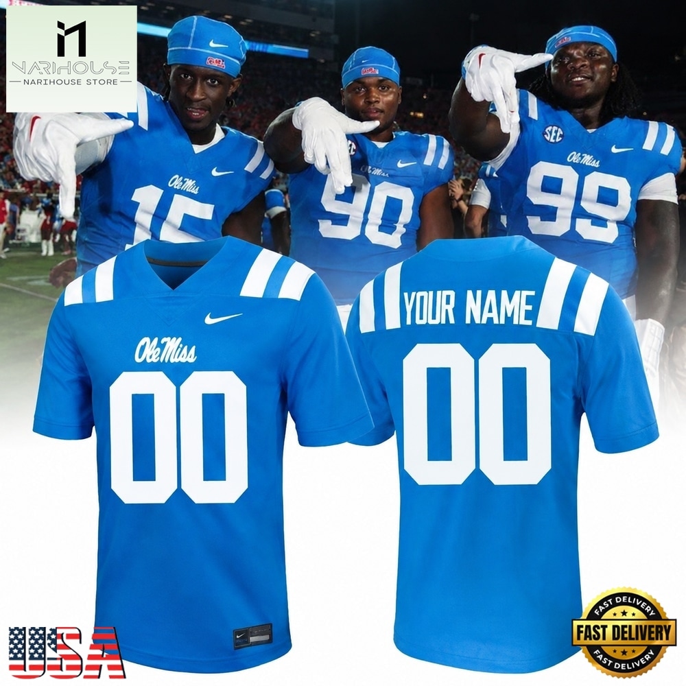 Ole Miss Rebels Custom Powder Blue Football Jersey, Trending Football Shirt Ole Miss Rebels Custom Powder Blue Football Jersey, Trending Football Shirt