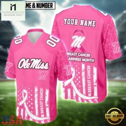 Ole Miss Rebels NCAA Breast Cancer Awareness Month 2026 Football Jersey, Trending Football Shirt Ole Miss Rebels Ncaa Breast Cancer Awareness Month 2026 Football Jersey