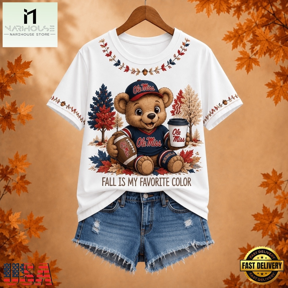 Ole Miss Rebels NCAA Fall Is My Favorite Color Football Unisex 3D Shirt, NCAA College 3D Shirt Ole Miss Rebels Ncaa Fall IS MY Favorite Color Football Unisex 3D Shirt