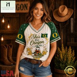 Oregon Ducks NCAA Bow and Floral Team Spirit V Neck T Shirt, NCAA College V Neck Tee Oregon Ducks Ncaa Bow And Floral Team Spirit V Neck T Shirt