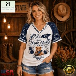 Penn State Nittany Lions NCAA Bow and Floral Team Spirit V Neck T Shirt, NCAA College V Neck Tee Penn State Nittany Lions Ncaa Bow And Floral Team Spirit V Neck T Shirt