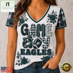 Philadelphia Eagles NFL Football Flowers Team Pride V Neck T Shirt, Trendy NFL V Neck Tee Philadelphia Eagles Nfl Football Flowers Team Pride V Neck T Shirt