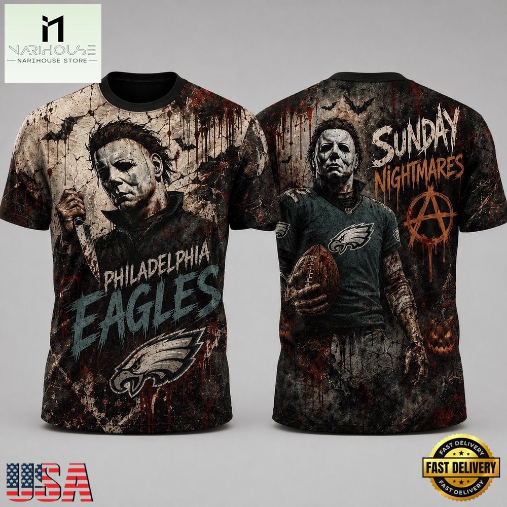 Philadelphia Eagles NFL Michael Myers Sunday Nightmares Horror Halloween 3D T Shirt, NFL Sporty Shirt Philadelphia Eagles NFL Michael Myers Sunday Nightmares Horror Halloween 3D T Shirt, NFL Sporty Shirt