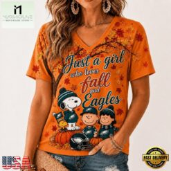 Philadelphia Eagles NFL Snoopy Peanuts Fall Season V Neck T Shirt, Trendy NFL V Neck Tee Philadelphia Eagles Nfl Snoopy Peanuts Fall Season V Neck T Shirt