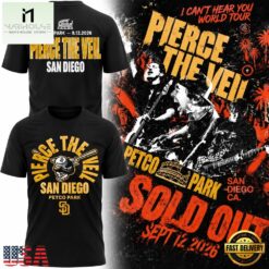 Pierce The Veil x San Diego Padres Petco Park I Can’t Hear You Tour Black T Shirt, Popular 3D Music Tee Pierce The Veil X San Diego Padres Petco Park I Can T Hear You Tour Black T Shirt