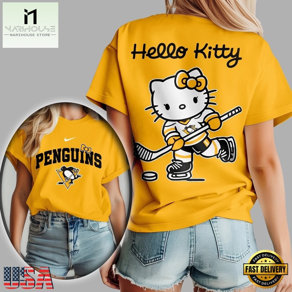 Pittsburgh Penguins NHL x Hello Kitty Unisex 3D Shirt, NHL 3D Game Day Tee Pittsburgh Penguins NHL x Hello Kitty Unisex 3D Shirt, NHL 3D Game Day Tee