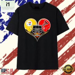 Pittsburgh Steelers and Texas Tech Red Raiders Football Heart T Shirt, Stylish 2D Graphic Shirt Pittsburgh Steelers And Texas Tech Red Raiders Football Heart T Shirt