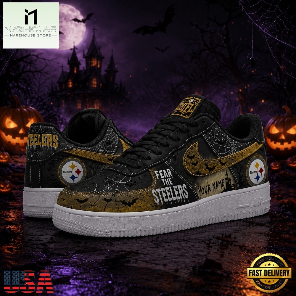 Pittsburgh Steelers NFL Fear The Team Halloween Air Force 1 Shoes Sneakers, NFL Team AF1 Shoes Pittsburgh Steelers NFL Fear The Team Halloween Air Force 1 Shoes Sneakers, NFL Team AF1 Shoes