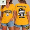 Pittsburgh Steelers NFL Hello Kitty Football V Neck T Shirt, Trendy NFL V Neck Tee Pittsburgh Steelers Nfl Hello Kitty Football V Neck T Shirt