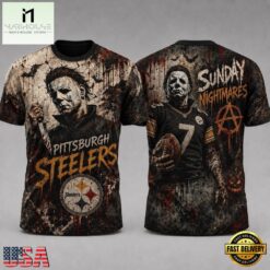 Pittsburgh Steelers NFL Michael Myers Sunday Nightmares Horror Halloween 3D T Shirt, NFL Sporty Shirt Pittsburgh Steelers Nfl Michael Myers Sunday Nightmares Horror Halloween 3D T Shirt