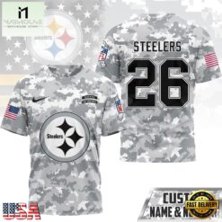 Pittsburgh Steelers NFL Salute to Service Custom Name & Number Camo 3D Shirt, NFL Sporty Shirt Pittsburgh Steelers Nfl Salute TO Service Custom Name Number Camo 3D Shirt