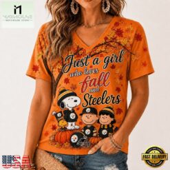 Pittsburgh Steelers NFL Snoopy Peanuts Fall Season V Neck T Shirt, Trendy NFL V Neck Tee Pittsburgh Steelers Nfl Snoopy Peanuts Fall Season V Neck T Shirt