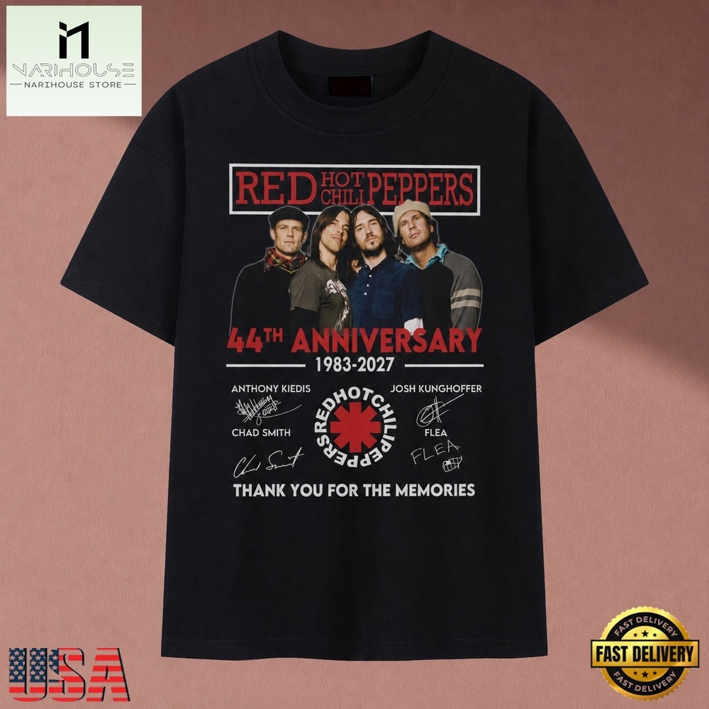 Red Hot Chili Peppers 44th Anniversary 1983 2027 Signatures Vintage T Shirt, Music Fan 2D Shirt Red Hot Chili Peppers 44th Anniversary 1983 2027 Signatures Vintage T Shirt, Music Fan 2D Shirt