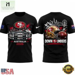 San Francisco 49ers 2026 Melbourne Game Special New Black T Shirt, Hot 3D Shirt Trend San Francisco 49ers 2026 Melbourne Game Special New Black T Shirt