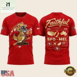 San Francisco 49ers 2026 Melbourne Game Special New Red T Shirt, Hot 3D Shirt Trend San Francisco 49ers 2026 Melbourne Game Special New Red T Shirt