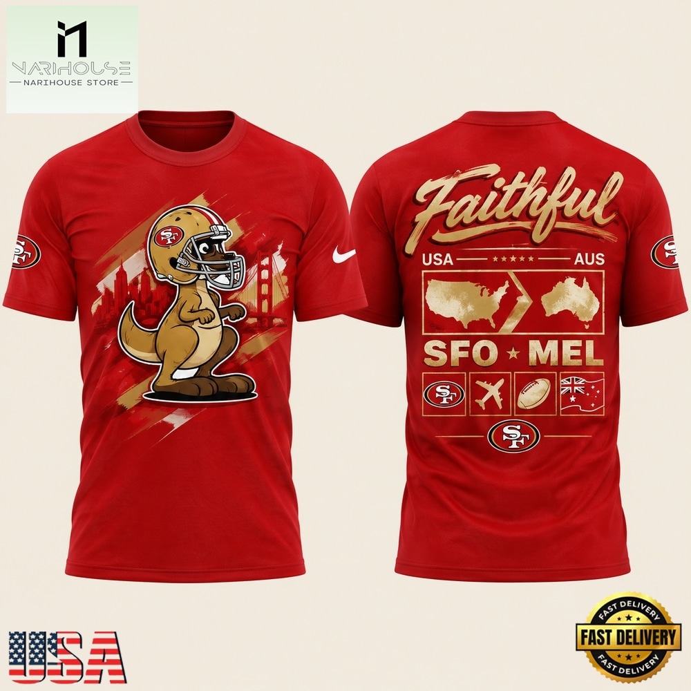 San Francisco 49ers 2026 Melbourne Game Special New Red T Shirt, Hot 3D Shirt Trend San Francisco 49ers 2026 Melbourne Game Special New Red T Shirt, Hot 3D Shirt Trend