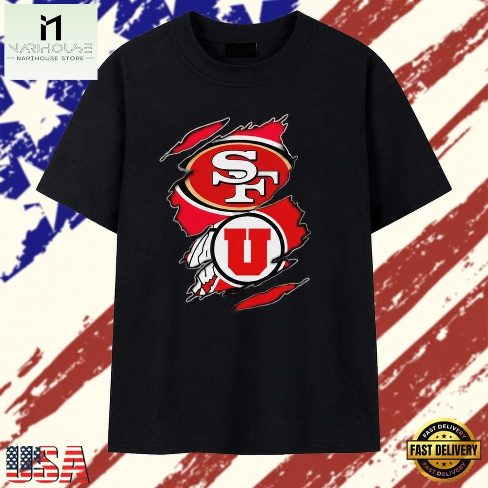 San Francisco 49ers and Utah Utes Ripped Logo T Shirt, Stylish 2D Graphic Shirt San Francisco 49ers and Utah Utes Ripped Logo T Shirt, Stylish 2D Graphic Shirt