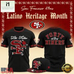 San Francisco 49ers Latino Heritage Month 2026 Black Graphic T Shirt, Hot 3D Shirt Trend San Francisco 49ers Latino Heritage Month 2026 Black Graphic T Shirt