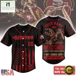 San Francisco 49ers NFL Breast Cancer Hope Over Fear Baseball Jersey, NFL Game Day Jersey San Francisco 49ers Nfl Breast Cancer Hope Over Fear Baseball Jersey