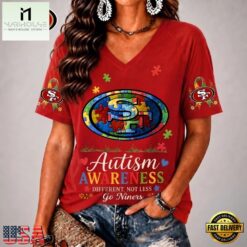 San Francisco 49ers NFL Different, Not Less Autism Awareness V neck T Shirt, Trendy NFL V Neck Tee San Francisco 49ers Nfl Different Not Less Autism Awareness V Neck T Shirt