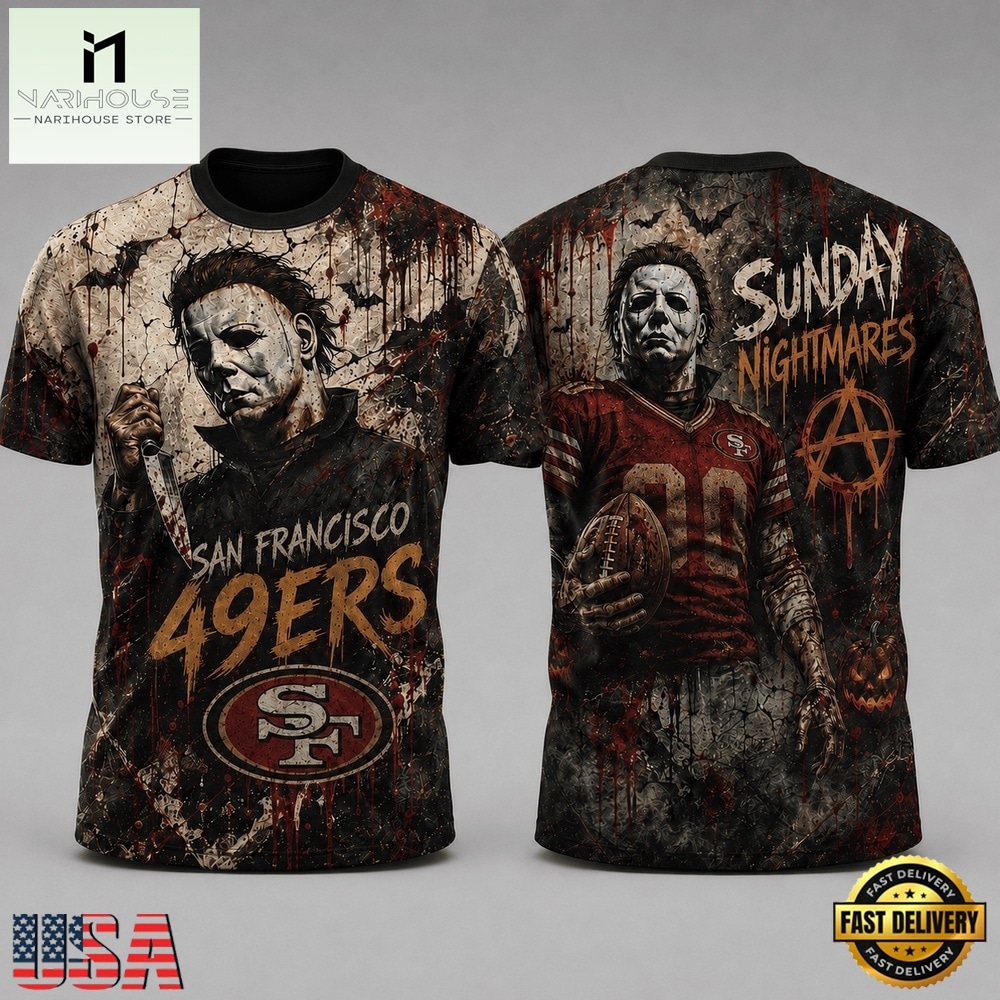 San Francisco 49ers NFL Michael Myers Sunday Nightmares Horror Halloween 3D T Shirt, NFL Sporty Shirt San Francisco 49ers NFL Michael Myers Sunday Nightmares Horror Halloween 3D T Shirt, NFL Sporty Shirt