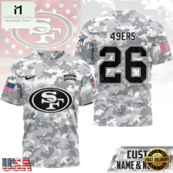 San Francisco 49ers NFL Salute to Service Custom Name & Number Camo 3D Shirt, NFL Sporty Shirt San Francisco 49ers Nfl Salute TO Service Custom Name Number Camo 3D Shirt