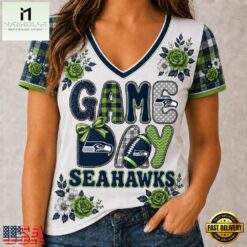 Seattle Seahawks NFL Football Flowers Team Pride V Neck T Shirt, Trendy NFL V Neck Tee Seattle Seahawks Nfl Football Flowers Team Pride V Neck T Shirt