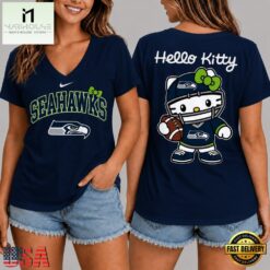 Seattle Seahawks NFL Hello Kitty Football V Neck T Shirt, Trendy NFL V Neck Tee Seattle Seahawks Nfl Hello Kitty Football V Neck T Shirt
