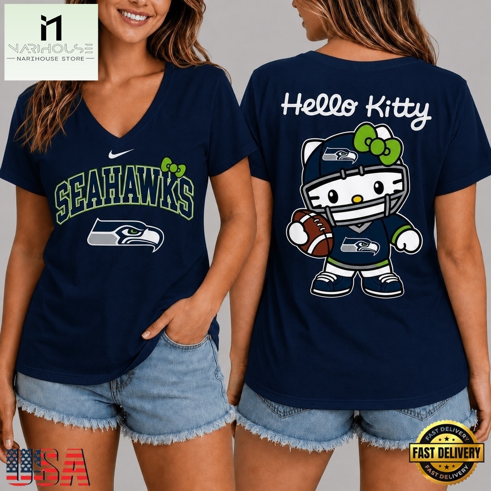 Seattle Seahawks NFL Hello Kitty Football V Neck T Shirt, Trendy NFL V Neck Tee Seattle Seahawks NFL Hello Kitty Football V Neck T Shirt, Trendy NFL V Neck Tee