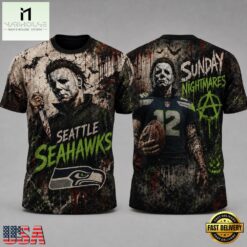 Seattle Seahawks NFL Michael Myers Sunday Nightmares Horror Halloween 3D T Shirt, NFL Sporty Shirt Seattle Seahawks Nfl Michael Myers Sunday Nightmares Horror Halloween 3D T Shirt
