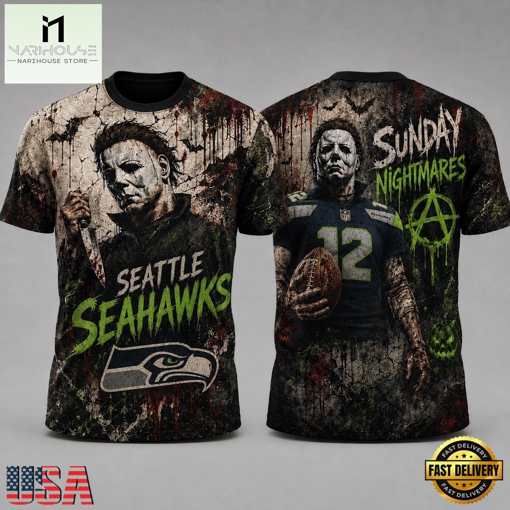 Seattle Seahawks NFL Michael Myers Sunday Nightmares Horror Halloween 3D T Shirt, NFL Sporty Shirt Seattle Seahawks NFL Michael Myers Sunday Nightmares Horror Halloween 3D T Shirt, NFL Sporty Shirt