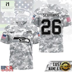Seattle Seahawks NFL Salute to Service Custom Name & Number Camo 3D Shirt, NFL Sporty Shirt Seattle Seahawks Nfl Salute TO Service Custom Name Number Camo 3D Shirt