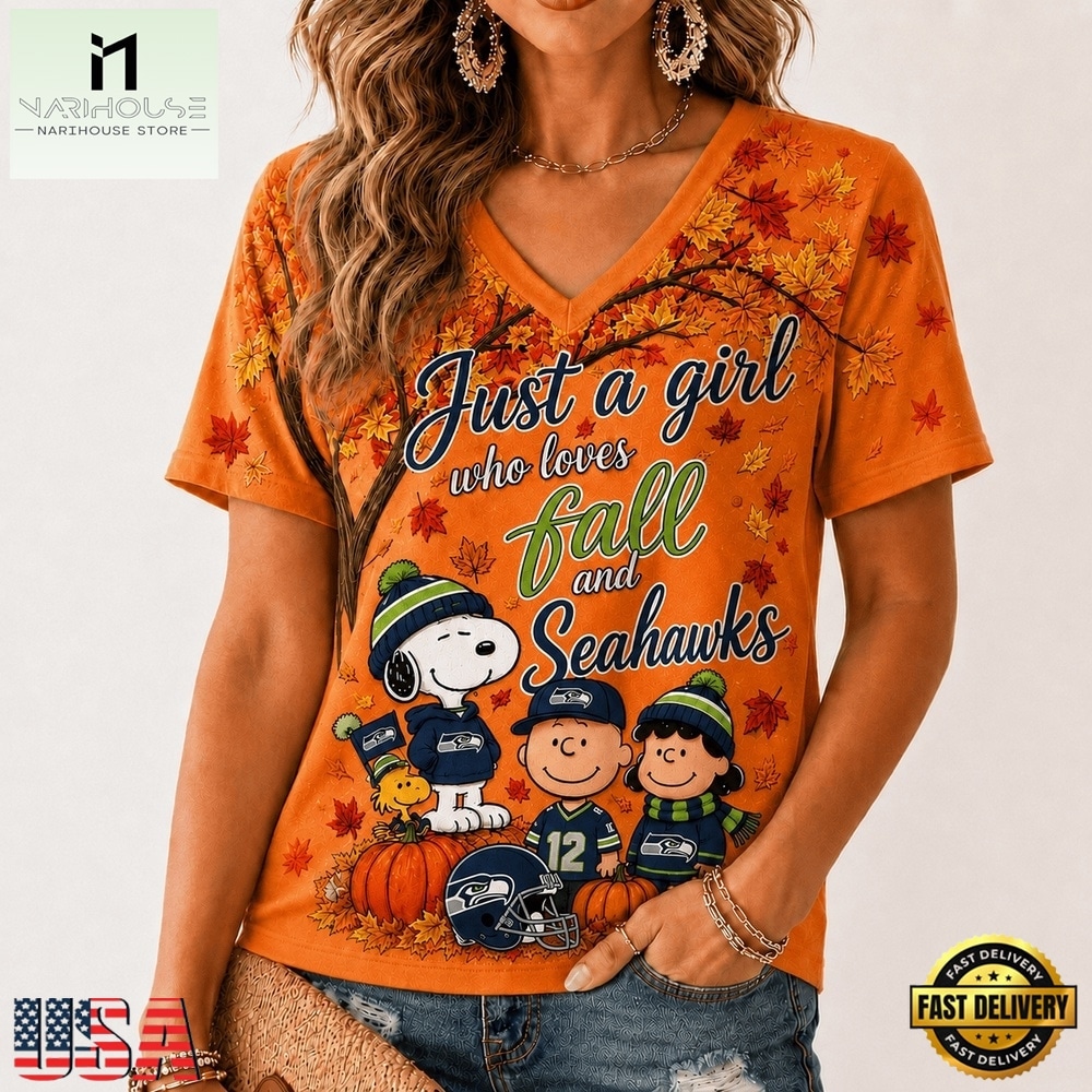 Seattle Seahawks NFL Snoopy Peanuts Fall Season V Neck T Shirt, Trendy NFL V Neck Tee Seattle Seahawks NFL Snoopy Peanuts Fall Season V Neck T Shirt, Trendy NFL V Neck Tee