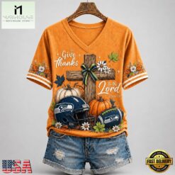 Seattle Seahawks NFL Thanksgiving Faith And Football V Neck T Shirt, Trendy NFL V Neck Tee Seattle Seahawks Nfl Thanksgiving Faith And Football V Neck T Shirt