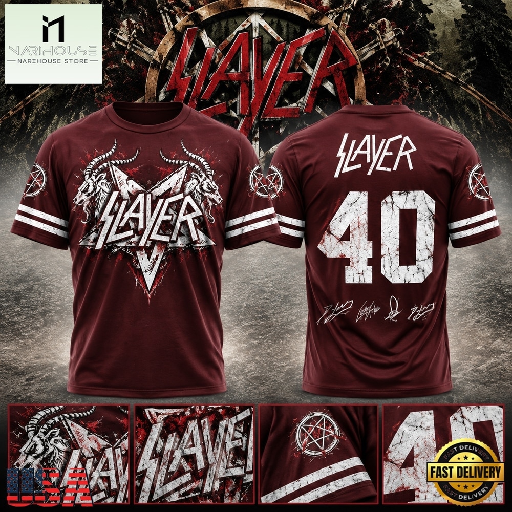 Slayer Reign in Blood 40th Anniversary 2026 Signed Red 3D Shirt, Popular 3D Music Tee Slayer Reign in Blood 40th Anniversary 2026 Signed Red 3D Shirt, Popular 3D Music Tee