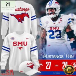 SMU Mustangs Football 2026 Score Winer 27 24 Sweatshirt, Hot 3D Shirt Trend Smu Mustangs Football 2026 Score Winer 27 24 Sweatshirt