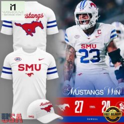 SMU Mustangs Football 2026 Score Winer 27 24 T Shirt, Hot 3D Shirt Trend Smu Mustangs Football 2026 Score Winer 27 24 T Shirt
