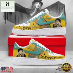 Stevie Nicks Custom Air Force 1 Shoes, Gypsy Lyrics Yellow Teal Graphic Sneakers, Music Artist AF1 Shoes Stevie Nicks Custom Air Force 1 Shoes Gypsy Lyrics Yellow Teal Graphic Sneakers