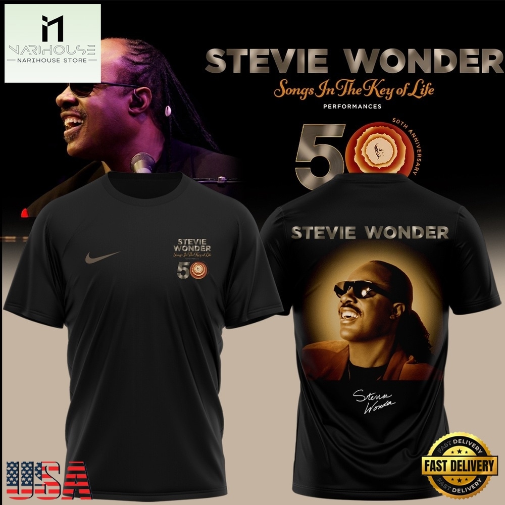 Stevie Wonder Songs in the Key of Life Performances 50th Anniversary Black T Shirt, Popular 3D Music Tee Stevie Wonder Songs in the Key of Life Performances 50th Anniversary Black T Shirt, Popular 3D Music Tee