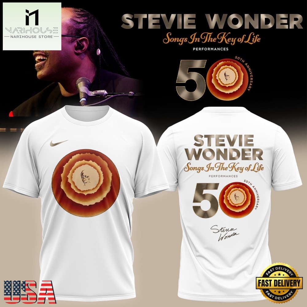 Stevie Wonder Songs in the Key of Life Performances 50th Anniversary White T Shirt, Popular 3D Music Tee Stevie Wonder Songs in the Key of Life Performances 50th Anniversary White T Shirt, Popular 3D Music Tee