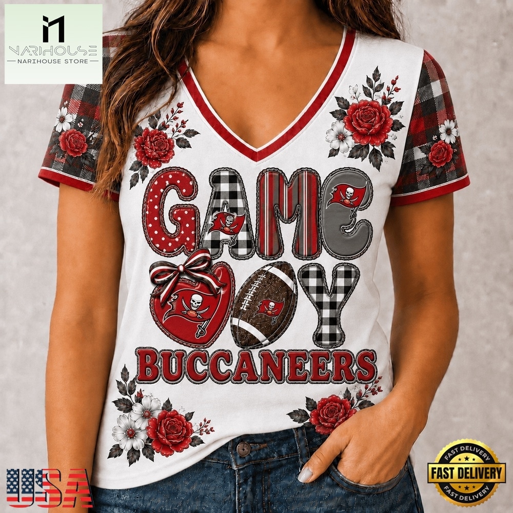 Tampa Bay Buccaneers NFL Football Flowers Team Pride V Neck T Shirt, Trendy NFL V Neck Tee Tampa Bay Buccaneers NFL Football Flowers Team Pride V Neck T Shirt, Trendy NFL V Neck Tee