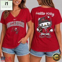 Tampa Bay Buccaneers NFL Hello Kitty Football V Neck T Shirt, Trendy NFL V Neck Tee Tampa Bay Buccaneers Nfl Hello Kitty Football V Neck T Shirt